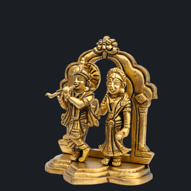 Handcrafted Brass Radha Krishna with Rear Frame – Krishna and Radha Sculpture