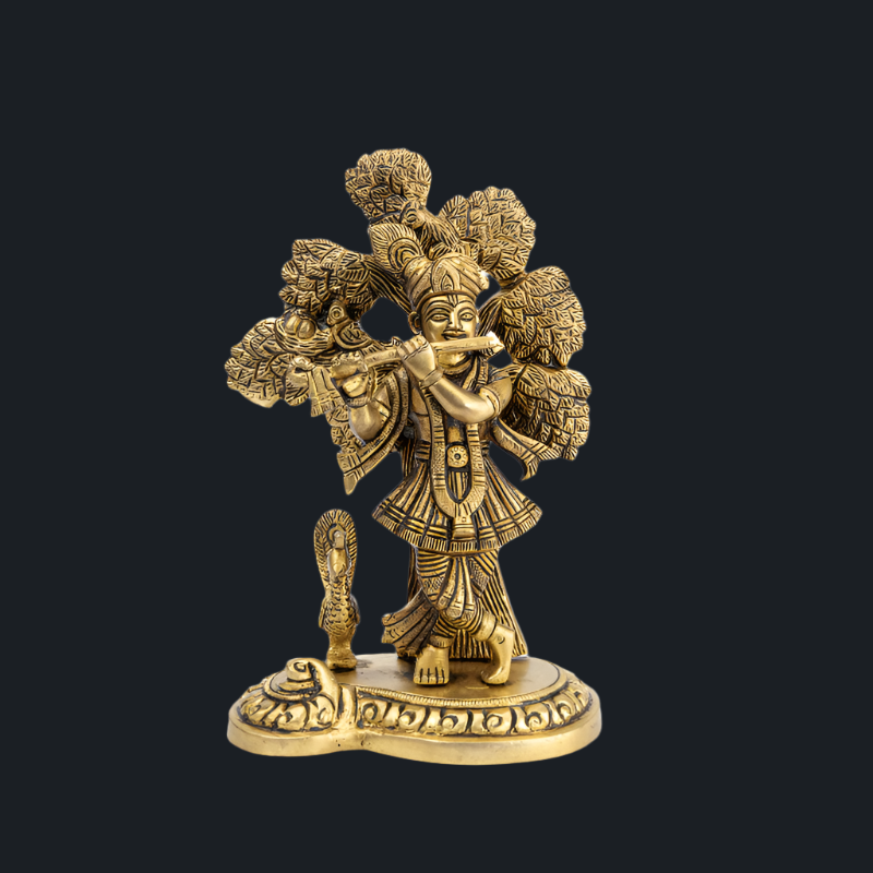 Handcrafted Brass Krishna with Tree – Krishna Idol for Devotional Decor