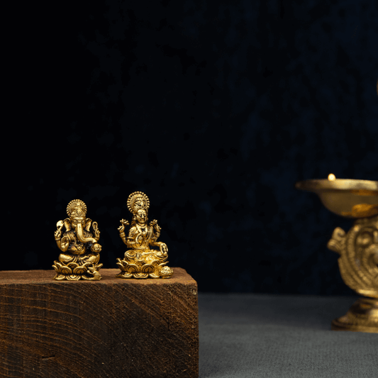 Elite Brass Lakshmi Ganesha on Lotus Throne Small Size – Divine Blessings of Wealth and Wisdom
