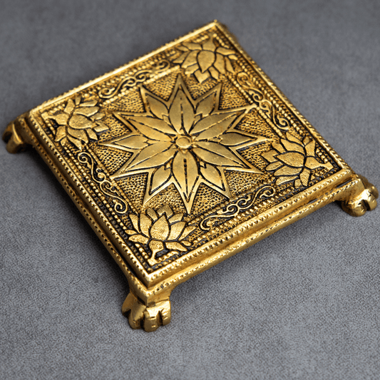 Handcrafted Brass Pooja Chowki with Star and Flower Design – Great for Pooja and Home Decoration