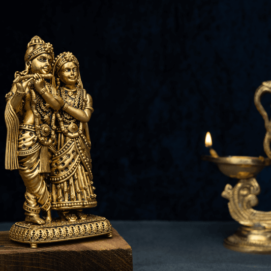 Elite Brass Radha Krishna on a Rectangular Special Design Base – Divine Couple Statue for Home