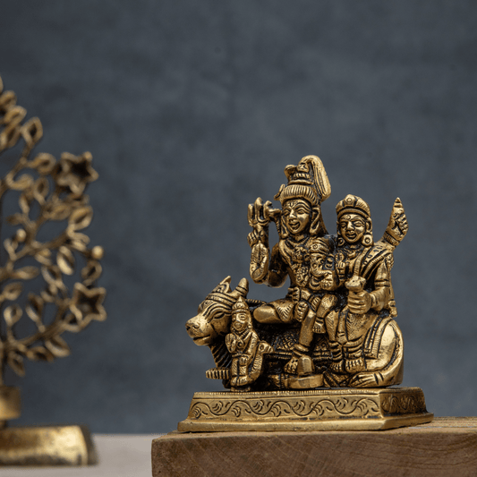 Handcrafted Brass Shiv Parivar with Nandi and with Kartikeya Sitting – Sacred Shiva Family Idol