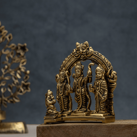 Handcrafted Brass Ram Darbaar with Simple Flat Stand (10.5cm) – Divine Family of Lord Ram Idol