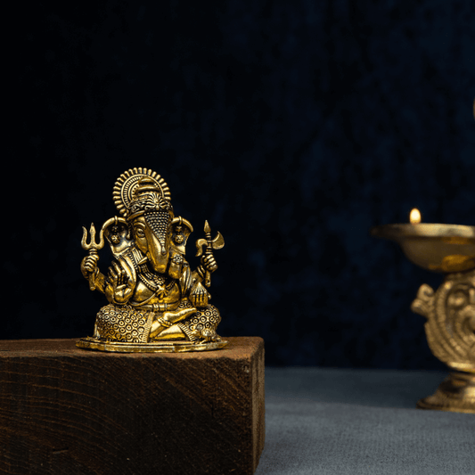 Elite Brass Dagdu Ganesha with Flat Base Medium Size – Divine Blessings for Prosperity and Knowledge